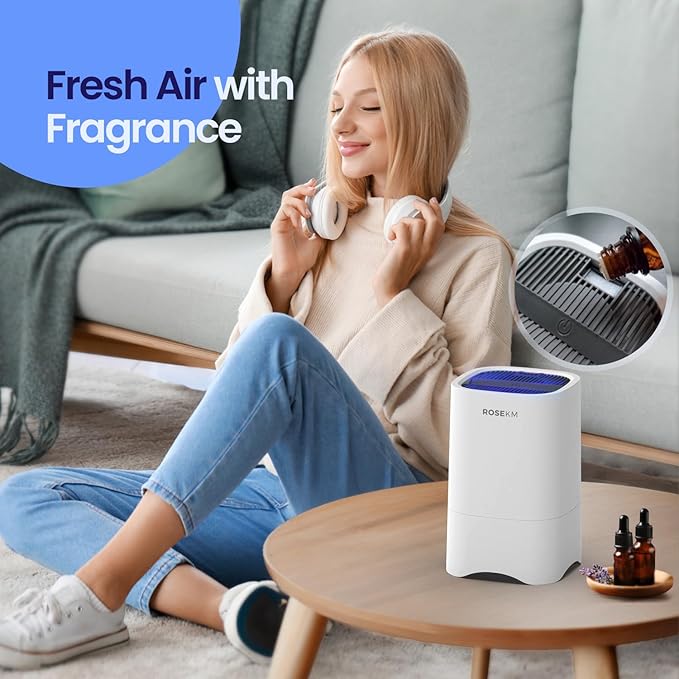Small Air Purifiers for Home, Mini Air Purifier for Desktop, Bedroom, Office, Car, Room, Portable HEPA Air Purifier Air Cleaner for Smoke, Dust with Night Light