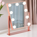 Makeup Mirror with Lights, Hollywood Mirror Lighted Vanity Mirror with 9 LED Bulbs, Touch Control Design 3 Colors Dimmable Bulbs Detachable 10X Magnification 360°Rotation(Rose Pink)