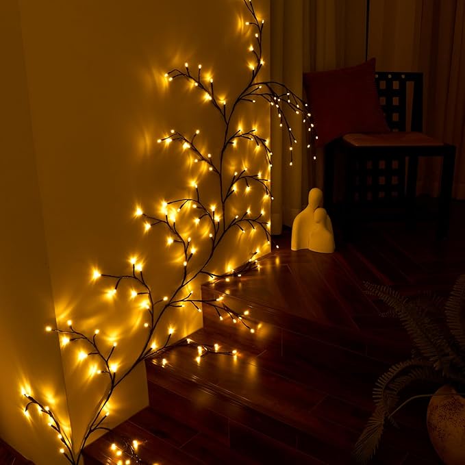 Enchanted Willow Vine Lights with Remote, 18 Branches 144 LEDs Lighted Willow Vine for Wall Decor, Indoor Christmas Swags Decorations for Bedroom, Living Room & Home Decor