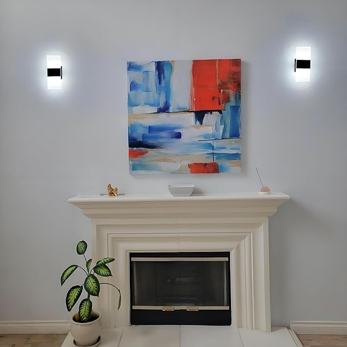 Touch Dimmable LED Wall Sconce with Switch Indoor 12W Hardwired Wall Light Fixture Brightness and 3-Color Temperature Adjustable, Acrylic Modern Wall Lights for Bedroom Hallway