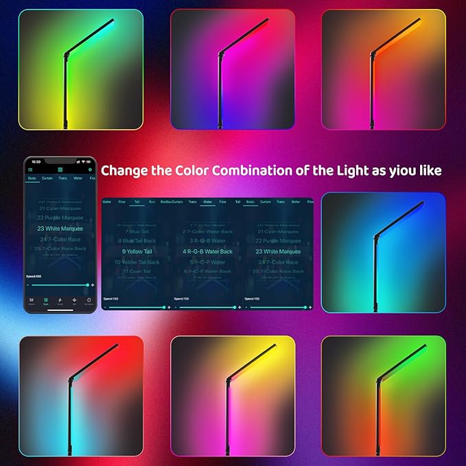 LED RGB Corner Floor Lamp Foldable Floor Light 2200K-6500K Tunable White with 16 Million Custom Colors Remote/App,Timer Setting (RGB Foldable Floor Lamp)