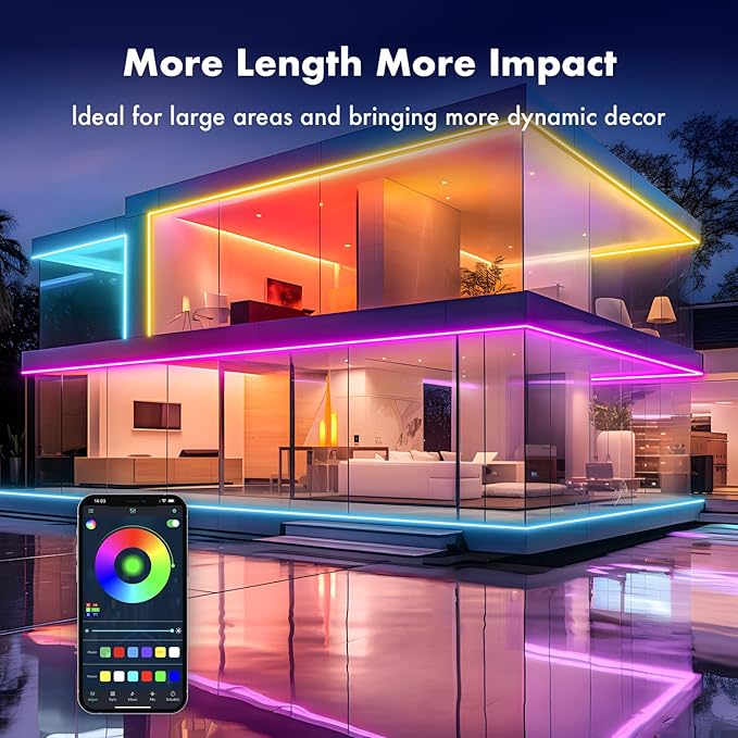 16.4FT Neon Rope Lights,RGB LED Strip Lights,App Control,IR Remote,Music Syncing,Outdoor IP67 Waterproof,Flexible Led Rope Lights,Cuttable,for Bedroom,Gaming,Party,Outdoors Decor
