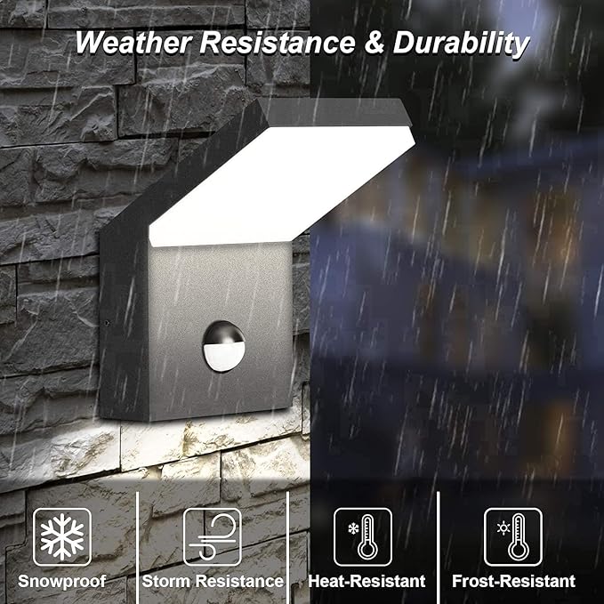 Wall Light Outdoor LED Wall Mount Lamp Wall Sconce Lighting with Motion Sensor Lantern Fixture Grey Aluminum Lights for Porch Front Door Garden Yard Patio IP54 Waterproof 18W 1800Lm 3000K