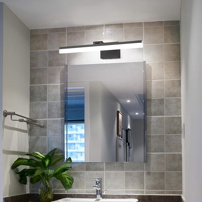 SOLFART 24 inch LED Modern Black Bathroom Vanity Lights Over Mirror Vanity Lighting Fixtures for Bath Matt Black Bathroom Light fixtures Bar