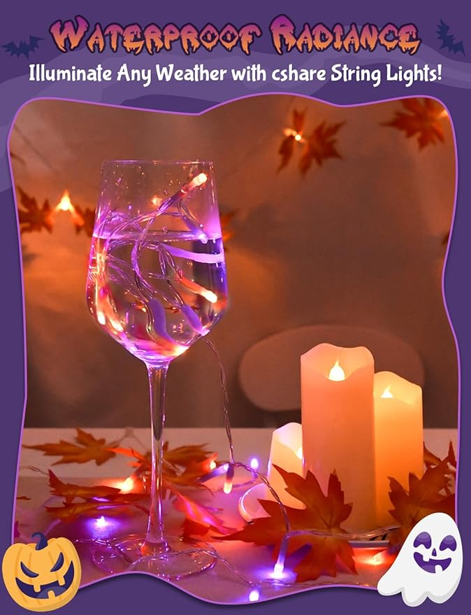 Halloween String Lights Battery Operated With Timer, Orange and Purple Outdoor 9.8ft 30LED, Decorations for Party Yard Pathway Indoor Outdoor