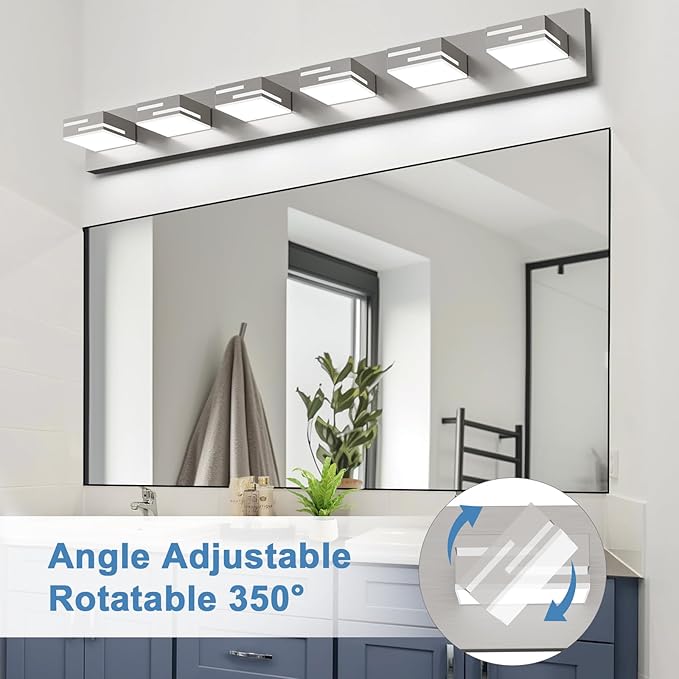 LED Modern Bathroom Vanity Light Fixtures, 6-Light 40-inch Dimmable Brushed Nickel Vanity Lights for Bathroom Lighting Fixtures Over Mirror, with 350° Rotatable Acrylic Heads (Cool White 6000K)
