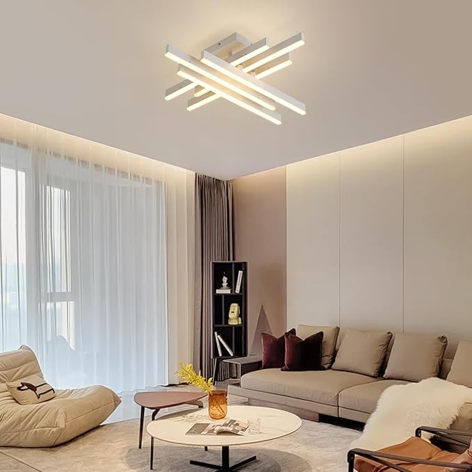 Modern LED Ceiling Light with Remote, Dimmable 21-inch Ceiling Lights for Bedroom Living Dining Room Kitchen, White Flush Mount Ceiling Light Fixture LED Chandelier Ceiling Lamp (6-Light)