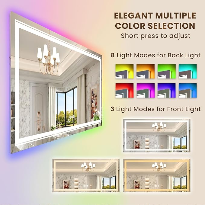 WTTY RGB LED Mirror for Bathroom,88"x38" Large LED Bathroom Mirror with Backlit and Front Light,Stepless Dimmable,Anti-Fog,Lighted Bathroom Vanity Mirror for Wall,Shatterproof,Memory Function
