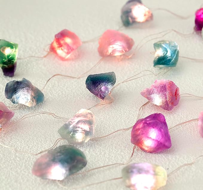 Nature Colorful Fluorite String Lights 6.5 FT 20 LED String Lights for Bedroom USB/Battery Operated Sea Glass Crystal Decor Perfect Decorative Lights for Bedroom Sea Glass Christmas Tree Kit
