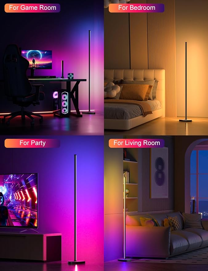 Corner Floor Lamp 70" 2 Pack, RGB IC LED Corner Lamp with APP and Remote Control, 16 Million Colors, Music Sync &Timing Function, Color Changing Ambient Light for Living Room, Bedroom, Gaming