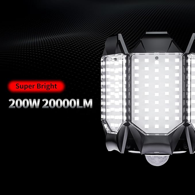 Motion Sensor Garage Light, 20000LM 200W Garage Lights Ceiling Led Motion Activated,Motion Light Indoor with Dusk to Dawn, E26/E27 Screw in Shop Light for Basement Barn Attic Warehouse