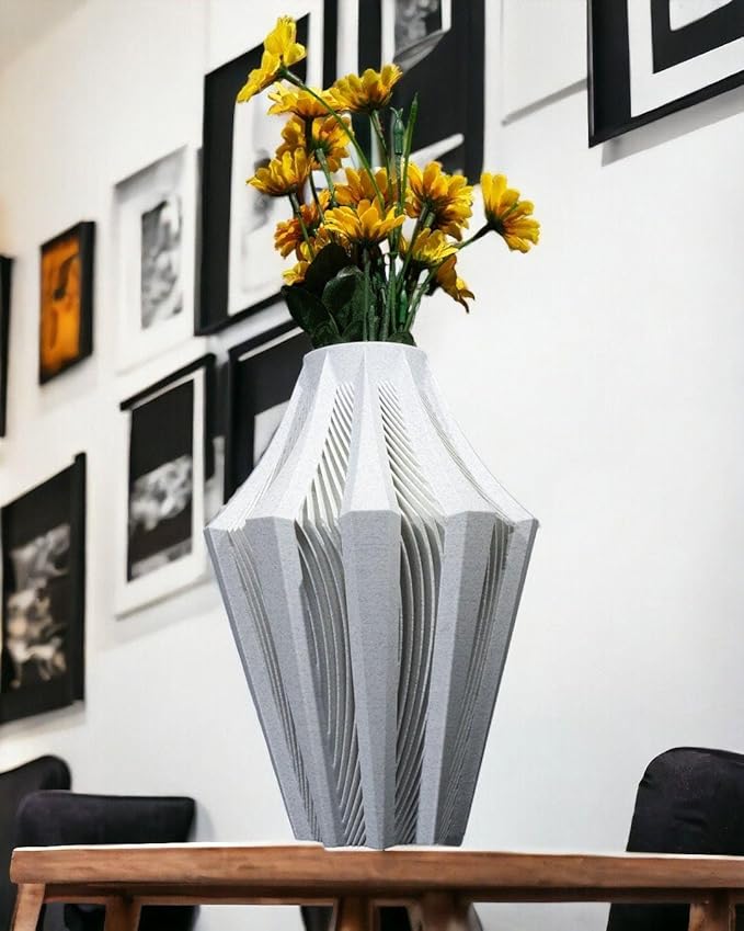 Aether Gray Vase – Modern Architectural Design | Eco-Friendly Home Decor (Primary color:Gray;)