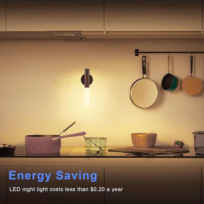 LANDGOO LED Magnetic Wall Sconces Lights Automatic Motion Sensor Wireless Wall Mounted Lamp Rechargeable Battery Operated Indoor 360° Rotation for Bedroom Living Room (Black Walnut Wood 1PC)
