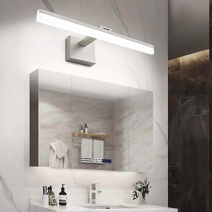 SOLFART LED Vanity Lights Fixtures - 24 inch Brushed Nickel Retractable Modern Bathroom Light Fixture Over Mirror 5CCT