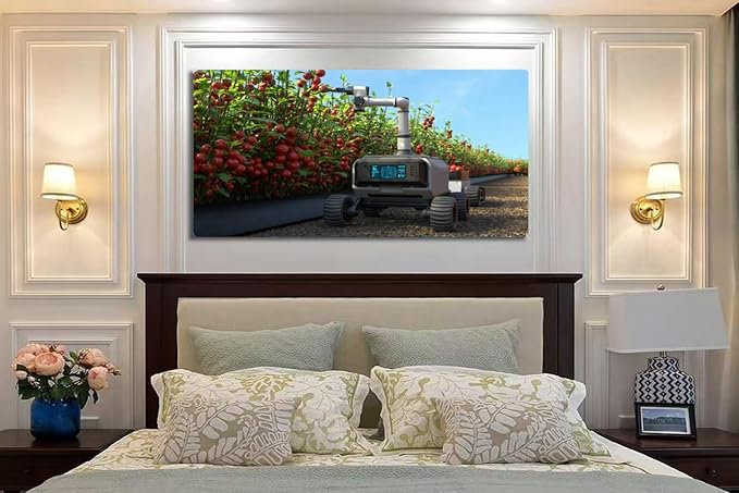 Wibinuki Wall Art Wall Decor Wall Paintings Robot is picking tomoes in a tomo garden, Agricultural robots work for Living Room Bedroom Bathroom Home Decor Can Be Hung Directly 20"x 40"