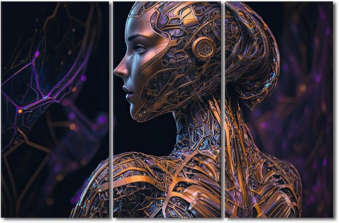 TUMOVO Wall Art for Living Room 3 Panel AI Wall Art Parametric Artificial Intelligence Pictures Print on Canvas for Home Office Decorations, Stretched and Framed Ready to Hang, 42" Wx28
