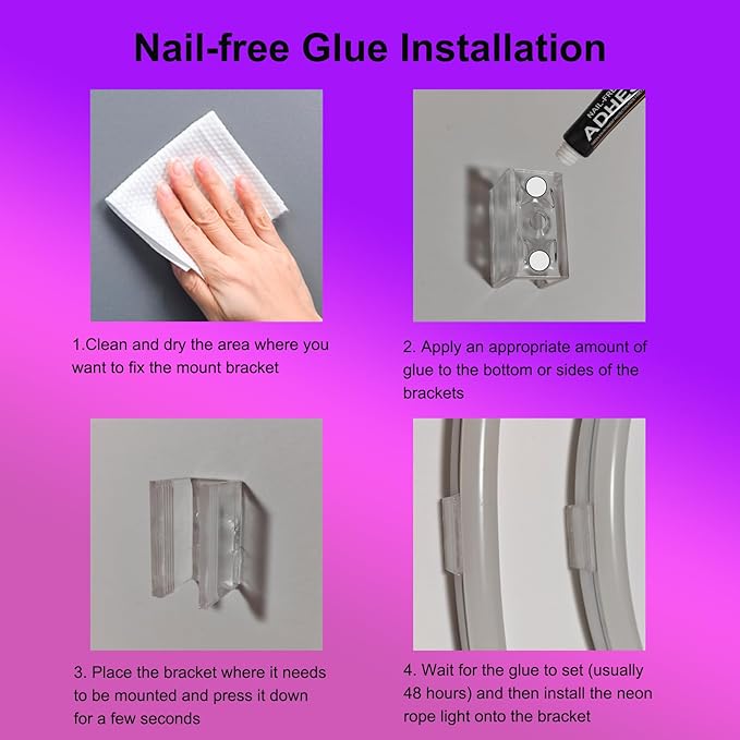 Neon Rope Light Mounting Brackets, Clear Fixing Clips with Screws and Nail-Free Glue, for 6x12mm Silicone LED Flex Strip Lighting, Neon Signs DIY(20Clips, 20Screws)
