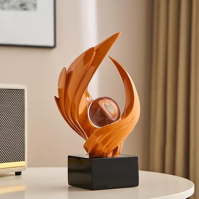 FJS Home Decor Modern Art Statue Decor, Coffee Table Bookshelf Shelf Decor Accents, Abstract Swirl-Shaped Sculpture Decorations for Dining Room Living Room Office (Orange)