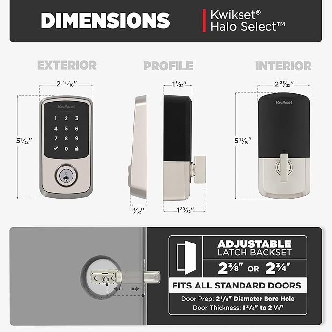 Kwikset Aura Reach Smart Lock Matter Over Thread and Bluetooth Enabled Keyless Entry Door Lock Deadbolt, BHMA Certified, Proximity Wakeup, Geofence Auto-Unlock Satin Nickel