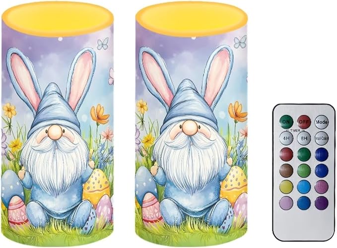 Flameless Candles LED Easter Gomes Stars Decorative Candles Battery Operated Ornage Flickering Candles with 18-Key Remote Timer Pillar for Home Living Room Party Table Decorations