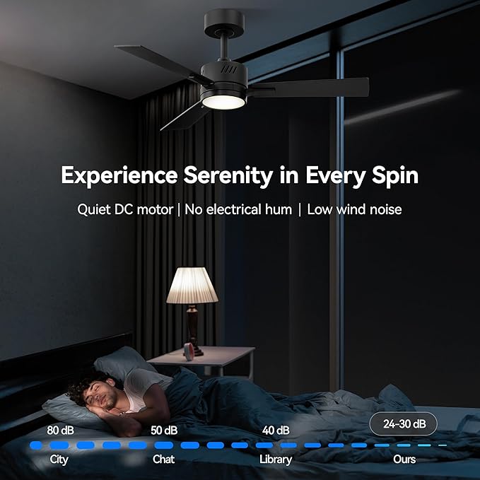 SUNMORY Ceiling Fans with Lights and Remote, 42 Inch Low Profile Ceiling Fan with Light, Reversible DC Motor, Dimmable LED, 3CCT, Quiet, Modern Ceiling Fan for Bedroom/Living Room/Patios, Black