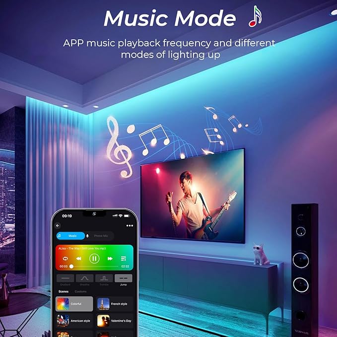 INDARUN RGB COB Led Light Strip 32.8ft, 10mm Width, 5760 LEDs, 24V Color Changing Led Strip Lights with Remote Control, Music Sync, Flexible Led Tape Lighting for TV Light, Bedroom Home Indoor Decor