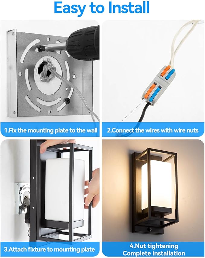 RAYVO Modern Outdoor Wall Light with Dusk to Dawn Sensor, Waterproof Exterior Light Fixture with E26 Base, 3000K LED Bulb Included, Black Metal Frame Outdoor Sconce Lights for Porch Garage Entryway