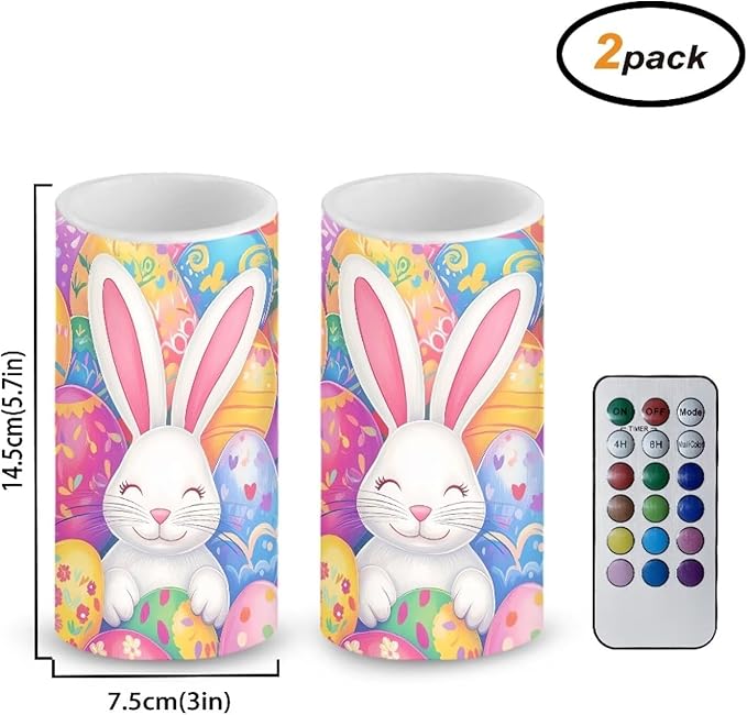 Easter Decorations Indoor Candles Rabbit Eggs Flameless Candles with Remote and Timer 2 Pack Battery Operated Easter Themed LED Candles for Festival Gift Home Room Decor