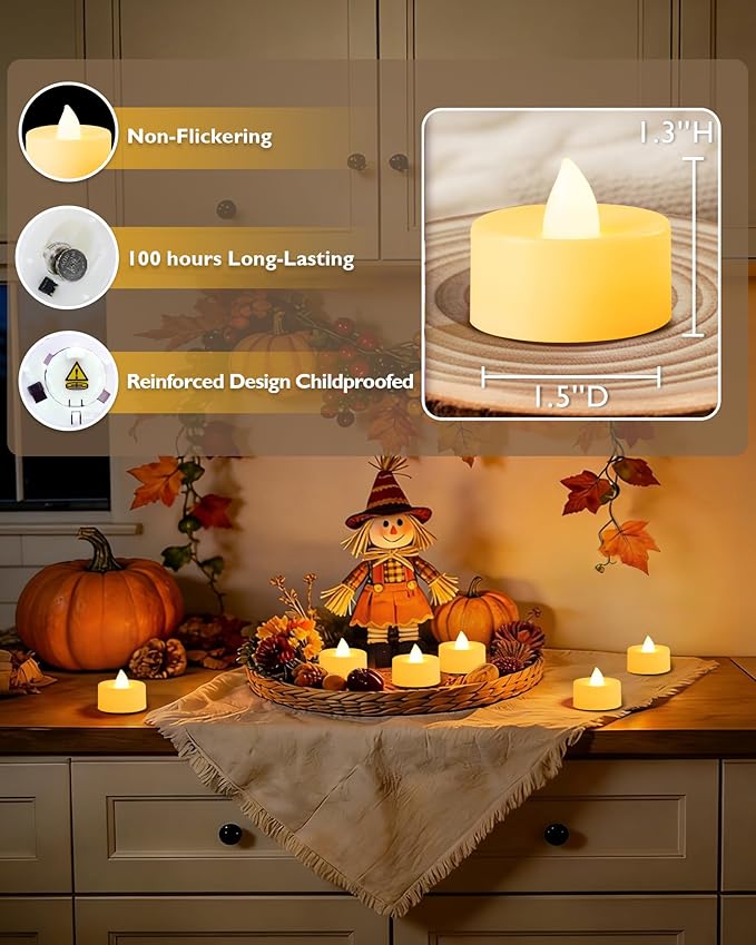 Amagic 100 Pack Battery Operated Tea Lights Candles, Fake Tealights Candles, Flameless LED Tea Lights for Halloween, Wedding, Votive, Festival, Table Decor(100 Pack, Warm White)
