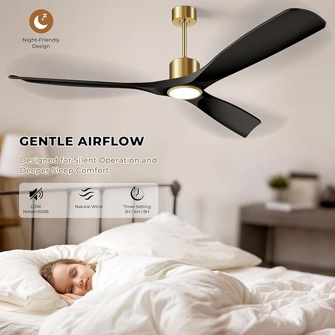 60" Smart Ceiling Fan with Lights,Black & Gold Ceiling Fan 3 Blade,Compatible with Alexa/Gg/App/Remote,6 Speed Quiet Reversible DC Motor for Patio Porch