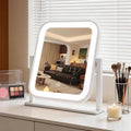 Vanity Mirror with Lights, 1500mAH, 10"×9" Makeup Mirror with Lights, Smart Touch with 3-Color Lighting, 360° Rotation, Portable LED Desk Mirror, Bedroom (White)