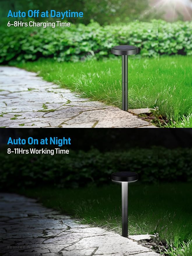 LEONLITE 2CCT Solar Powered Path Lights, 50/100% Dimmable, Auto Dusk to Dawn Landscape Pathway Lights for Sidewalk, Driveway, Garden, 2700K Soft White /4000K Cool White, IP65, 120lm, Black, Pack of 6