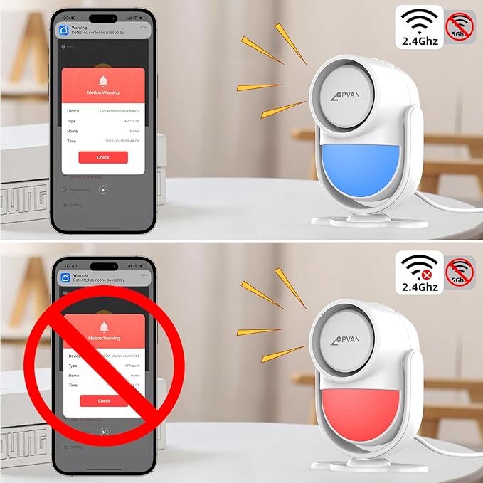 CPVAN Home Alarm System with PIR Motion Sensor, WiFi Wireless DIY Smart Door/Window Alarm for Home Security with Phone APP Alert 9 Pieces-Kit (Indoor PIR Alarm Host, 6 Door Sensors, 2 Remotes)