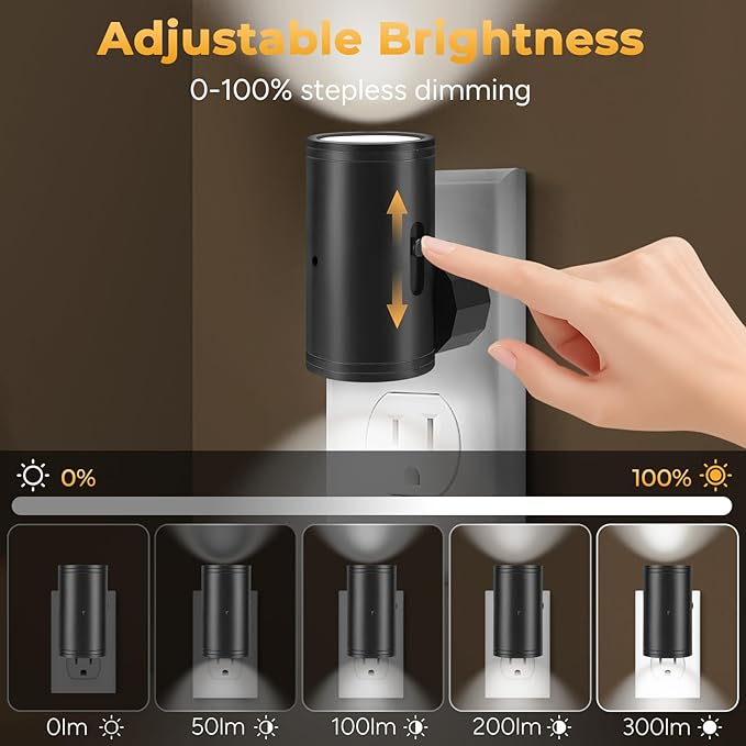 LED Motion Sensor Night Light,Motion Activated Night Light & Dusk to Dawn Sensor Night Light Plug into Wall 5-300LM Adjustable Brightness,5000K Daylight,for Kitchen,Hallway Bedroom,Stairs, 2 Pack