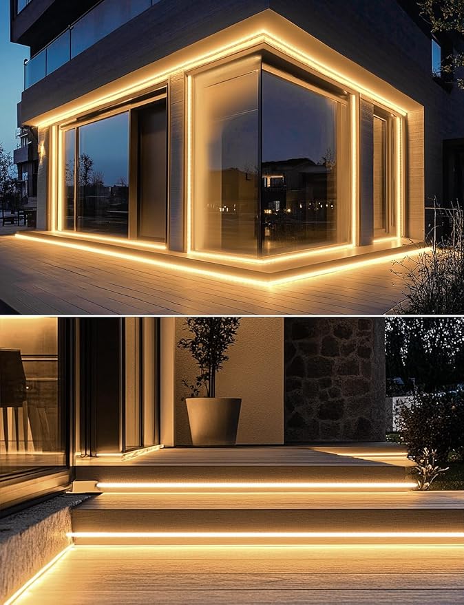 GZBtech AC 110-120V LED Strip Lighting 16.4FT/5M, 2800K Warm White IP65 Waterproof Outdoor Strip Lights, 60LEDs/M SMD2835 Cuttable & Connectable LED Rope Light for Indoor Outside Exterior, ETL Listed