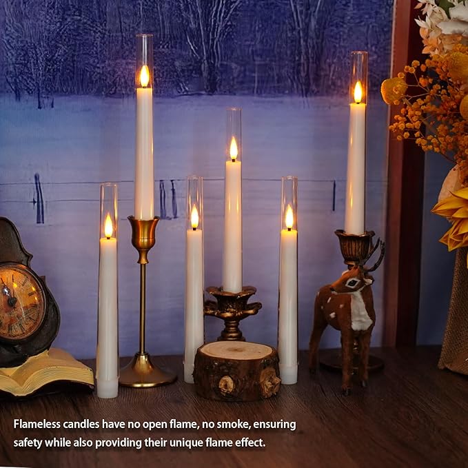 Flameless Taper Candles with Remote and Timer - 6 Pack LED Candles, Battery Operated, for Home, Wedding, Party (White)