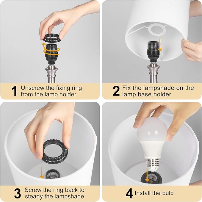 Boncoo Touch Control Table Lamp, 3 Way Dimmable Simple Night Light Lamp with White Lampshade Silver Metal Base, Small Bedside Table Lamp for Bedroom, Office, Dorm, A19 9W 3000K Bulb Included