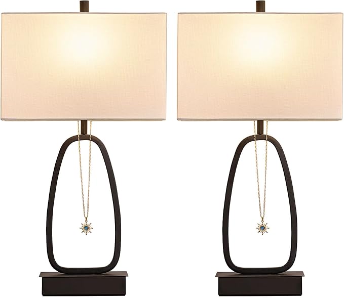 22" Set of 2 Modern Touch Table Lamps with 2 USB & AC Outlets, 3-Way Dimmable Bedroom Bedside Lamps for Nightstand Living Room Office Dining Room (LED Bulbs Included)
