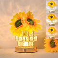 Sunflowers Flower Lamp,Rechargeable Cordless Touch Table Lamp for Bedroom,3-Colour Dimming Small Night Light,Crystal Bedside Lamps with USB Charge,Birthday Valentines Day Gifts for Women,Mom,Wife