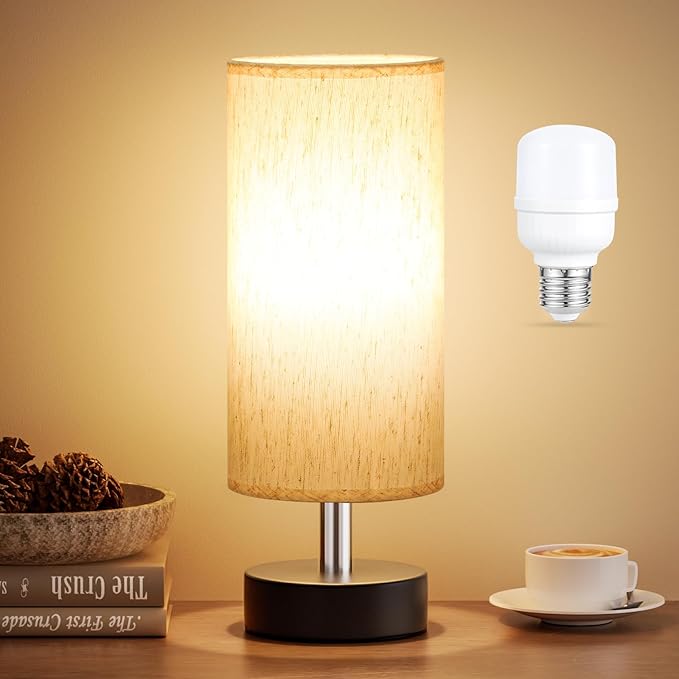 Small Table Lamp with LED Bulb - 3 Color Temperatures for Bedroom, Nightstand, Minimalist Night Stands, Desk, Kids, Living Room, Office, Dorm