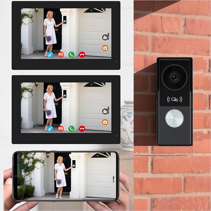 1080p Video Doorbell intercom withMonitor System, WiFi Video Intercom 1080FHD Metal Camera, 7 inch Two Monitor with32GB Card, Tuya APP, Two-Way Audio,Detection, Unlock for Single-Family Home
