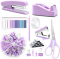 suniya Office Supplies,Desk Accessories,Tape Holder,Stapler,Scissor,Staple Remover,Box of Binder Clips,Staples,Ballpoint Pen,Lndex Tabs,Clear Tape,Office Supplies Set(Purple)