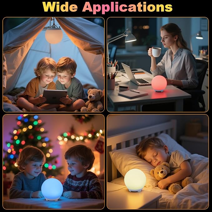 16-Color USB Rechargeable LED Ball Night Light with Remote, 4 Modes & 8 Brightness, 4.7 Inch Compact Mood Light for Bedroom, Parties, Holidays Shower,Party,Christmas Decor