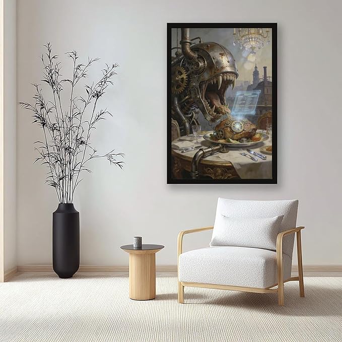 Framed Steampunk Fantasy Wall Art for Living Room And Dining Room Vintage Industrial Decor 16x24in