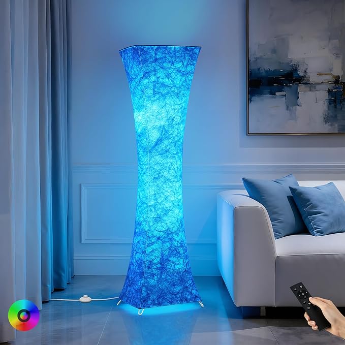 GyroVu Floor Lamps for Living Room, RGB Color Changing Corner Floor Lamp with Remote Control, Dimmable Standing Lamp for Bedroom, Office, Game Room, Kids Room (Bulbs Included)