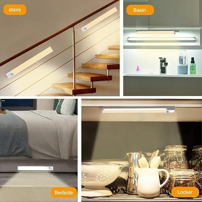 Under Cabinet Lights 8 Inch 3-Pack, Rechargeable Battery Operated Motion Sensor Light Indoor, Dimmable Closet Lights, Wireless Under Counter Lights for Kitchen, Stairs
