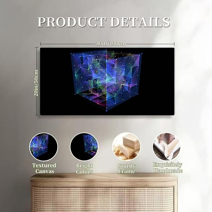 Wibinuki Wall Art Wall Decor Wall Paintings Abstract D cube quantum computing. Multi core box. D algoritm for Living Room Bedroom Bathroom Home Decor Can Be Hung Directly 20"x 40"