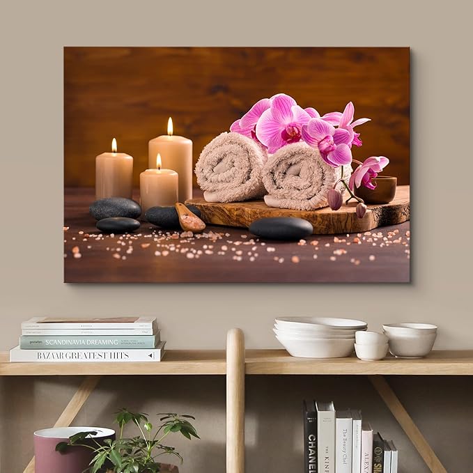 wall26 Canvas Print Wall Art Meditation Orchid Flower Massage Stones Zen Candles Nature Wilderness Photography Realism Rustic Landscape Colorful Multicolor for Living Room, Bedroom, Bathroom - 32"x48"