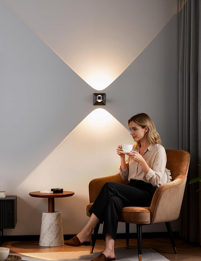 Tubicen Dimmable Wall Sconce Indoor Hardwired 8W Bright Focus LED Up Down Wall Lights for Living Room Hallway Stairway Movie Theater Sconces Lighting Black 3000K Warm White