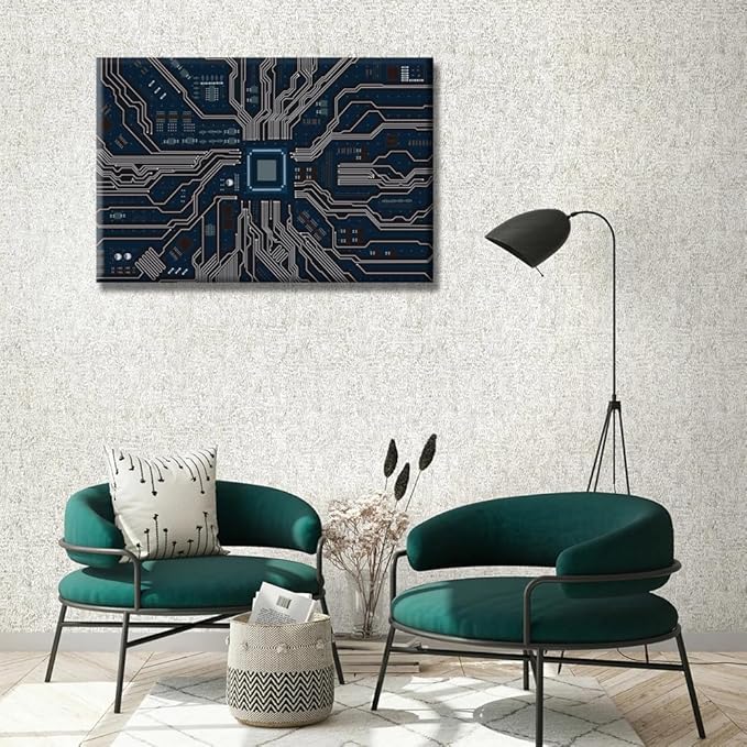 1 Panel Canvas Wall Art Computer Chip Wall Art for Living Room CPU Concept Wall Decorations Electronic PC Abstract Home Decor Modern Artwork for Home Walls Giclee Framed Ready to Hang 16X24 INCH